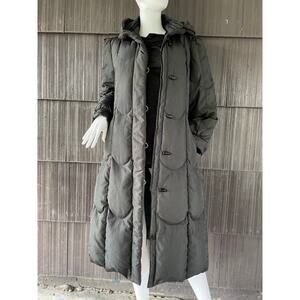 Vintage 80s Classic Down Feather Hooded Quilted Long Puffer Overcoat Petite S-M